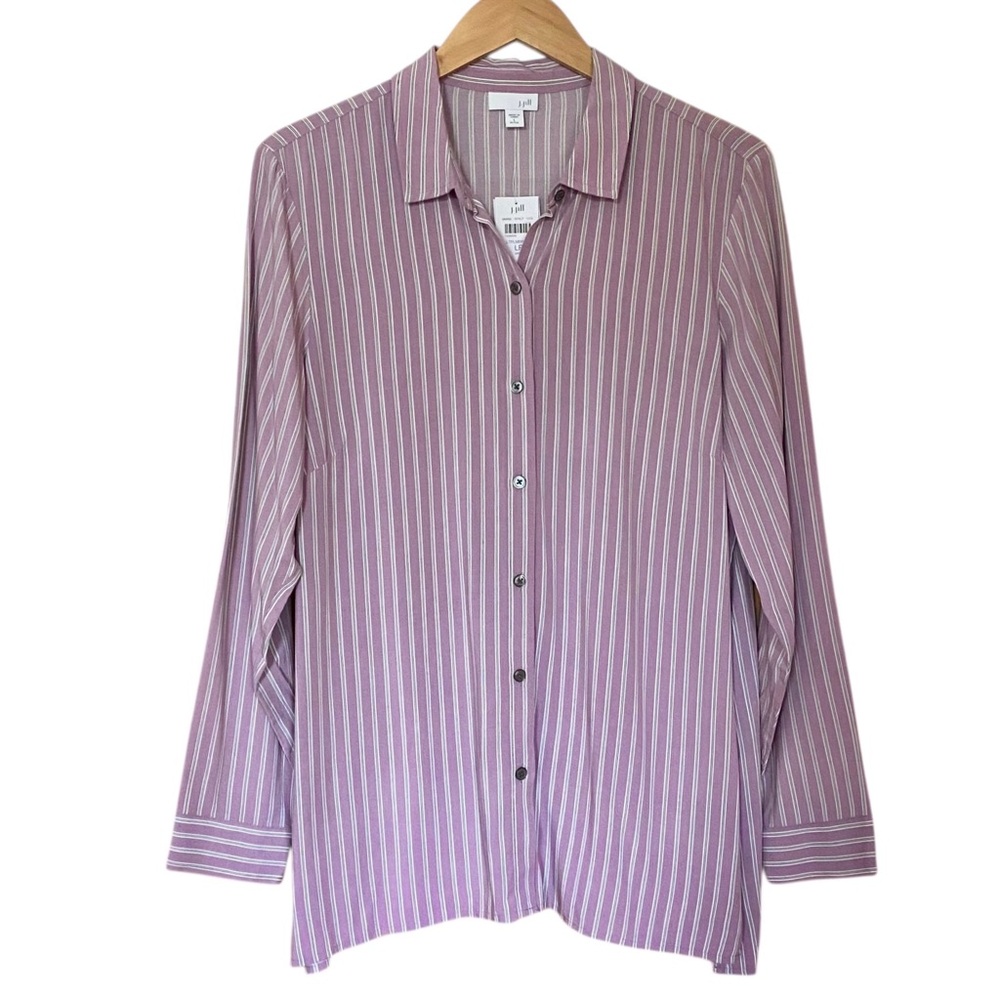 J. Jill Button Up Blouse Lavender Striped NWT Women’s L Petite Career Work